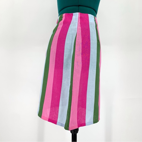 Zara NWOT Pink, Green, and Blue Striped Linen Blend Mini Skirt, Small - Picture 9 of 15